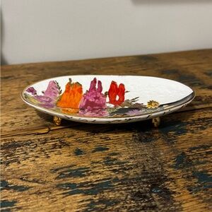 Floral Decorative Plate with Gold Accents